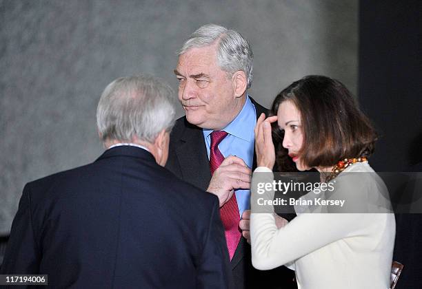 Former press magnate Conrad Black and his wife Barbara Amiel arrive at federal court for a resentencing hearing on June 24, 2011 in Chicago,...