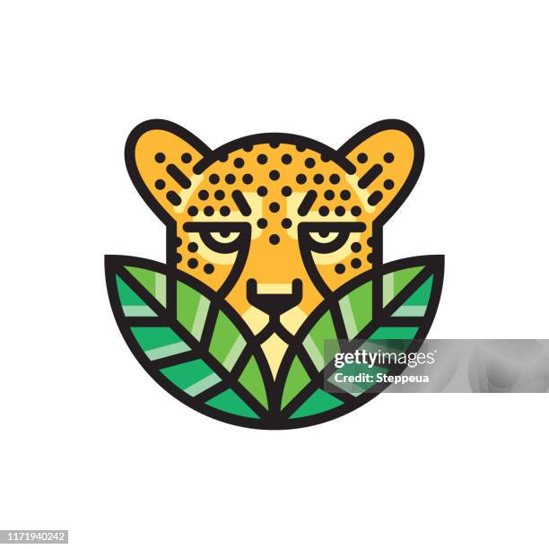 stockillustraties, clipart, cartoons en iconen met luipaard en bladeren - jaguar animal