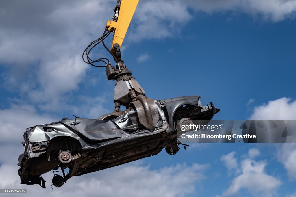 Crushed Cars At A Vehicle Scrapyard