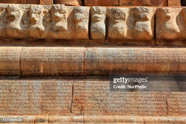 Ancient text carved in the stone of the Brihadeeswarar Temple is a Hindu temple dedicated to Lord Shiva located in Thanjavur, Tamil Nadu, India. The...
