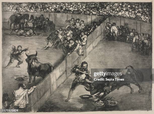 The Bulls of Bordeaux: Bullfight in a Divided Ring, 1825. Francisco de Goya . Lithograph.
