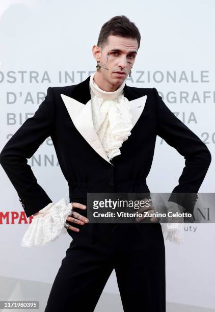 Achille Lauro walks the red carpet ahead of the "Happy Birthday" screening during the 76th Venice Film Festival at Sala Giardino on September 03,...