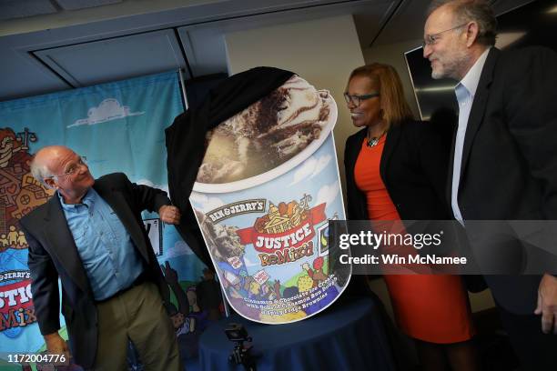 Ben & Jerry's co-founders Ben Cohen and Jerry Greenfield announce a new flavor, Justice Remix'd, during a press conference with Advancement Project...