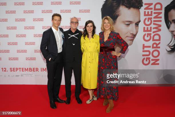Actor Alexander Fehling, author Daniel Glattauer, actress Nora Tschirner and director Vanessa Jopp attend the world premiere of the movie "Gut gegen...