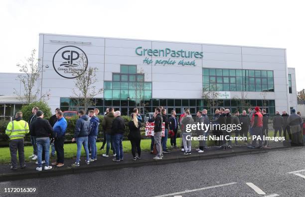 Protesters outside Green Pastures church in Ballymena during a Sunday Service.