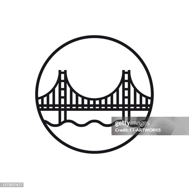 illustrazioni stock, clip art, cartoni animati e icone di tendenza di vector golden gate bridge - icona linea - the golden gate bridge