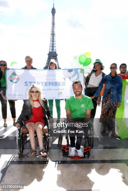 Miss Smile 2017/Miss Wheel Chair World Nadjet Meskine and Steptember ambassador « Fauteuil Roulant Français » CEO Edouard Detrez attend the...