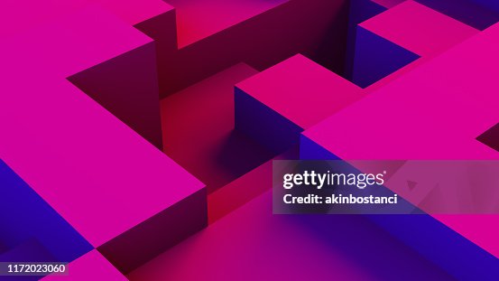 Abstract 3D Geometric Shapes Cube Blocks Background with Neon Lights Abstract 3D Geometric Shapes Cube Blocks Background with Neon Lights