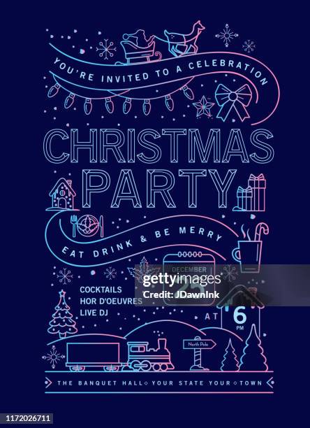 holiday christmas party invitation design template with line art icons stock illustration - christmas color gradient stock illustrations