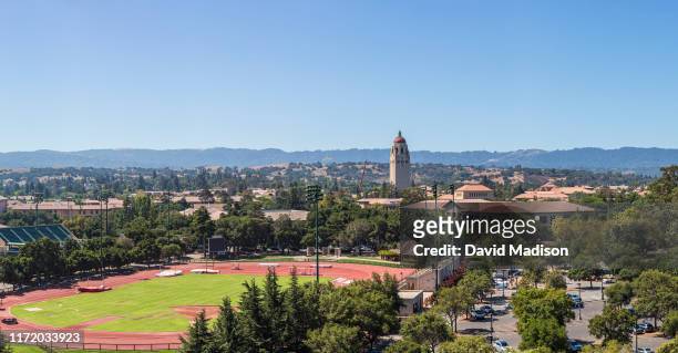 General view of the Stanford University campus including Hoover Tower as seen from Stanford Stadium prior to an NCAA college football game between...