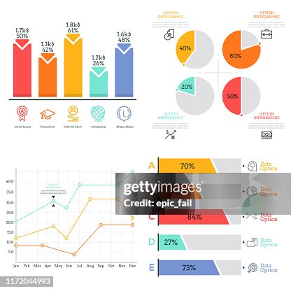 Collection Of Flat Colorful Diagram Bar And Line Graph Pie Chart ...