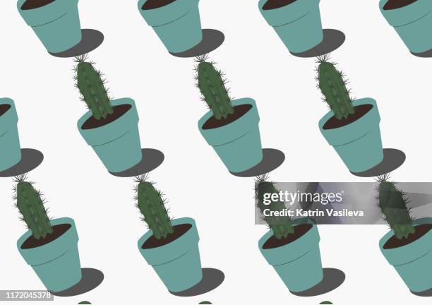cactus in a pot seamless pattern - exhibitor icon stock illustrations