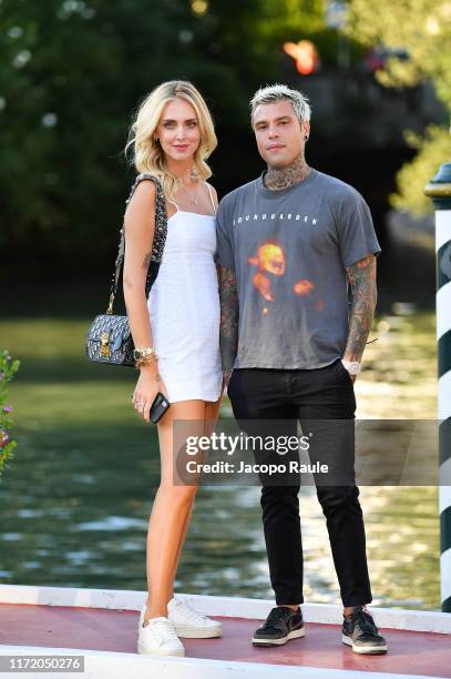 Chiara Ferragni and Fedez are seen arriving at the 76th Venice Film Festival on September 03, 2019 in Venice, Italy.