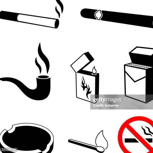 das rauchen von zigaretten und schwarz-weiß vektor icon-set & - zigarette stock-grafiken, -clipart, -cartoons und -symbole
