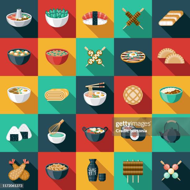 japanese food icon set - takoyaki stock illustrations