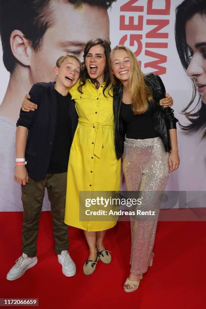 Yoran Leicher, Nora Tschirner and Katharina Gieron attend the world premiere of the movie "Gut gegen Nordwind" at Cinedom on September 03, 2019 in...