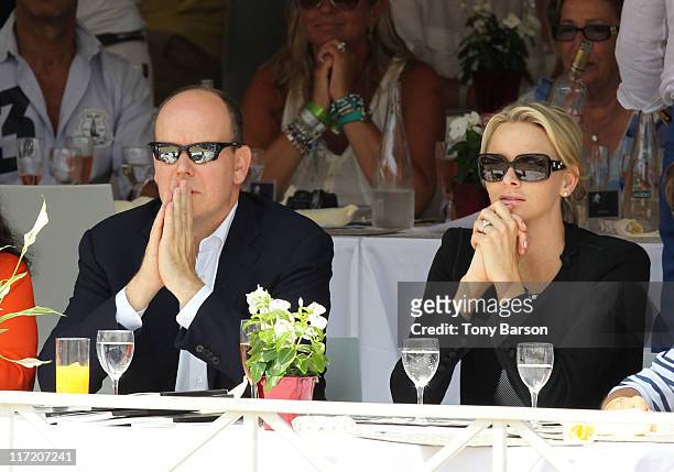 Prince Albert II of Monaco and Charlene Wittstock attend the Global Champion Tour 2011 on June 24, 2011 in Monte Carlo, Monaco.
