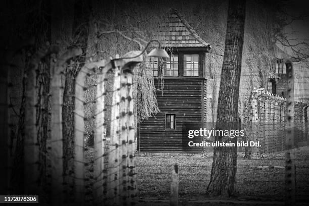 Konzentrationslager Auschwitz - Vernichtungslager Birkenau - Stacheldraht Elektrozaun und Wachturm