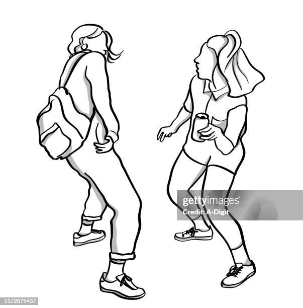 girlfriends dancing - dancing outside stock illustrations