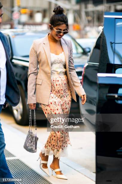 Priyanka Chopra is seen wearing Paco Rabbane in the Tribeca on September 03, 2019 in New York City.