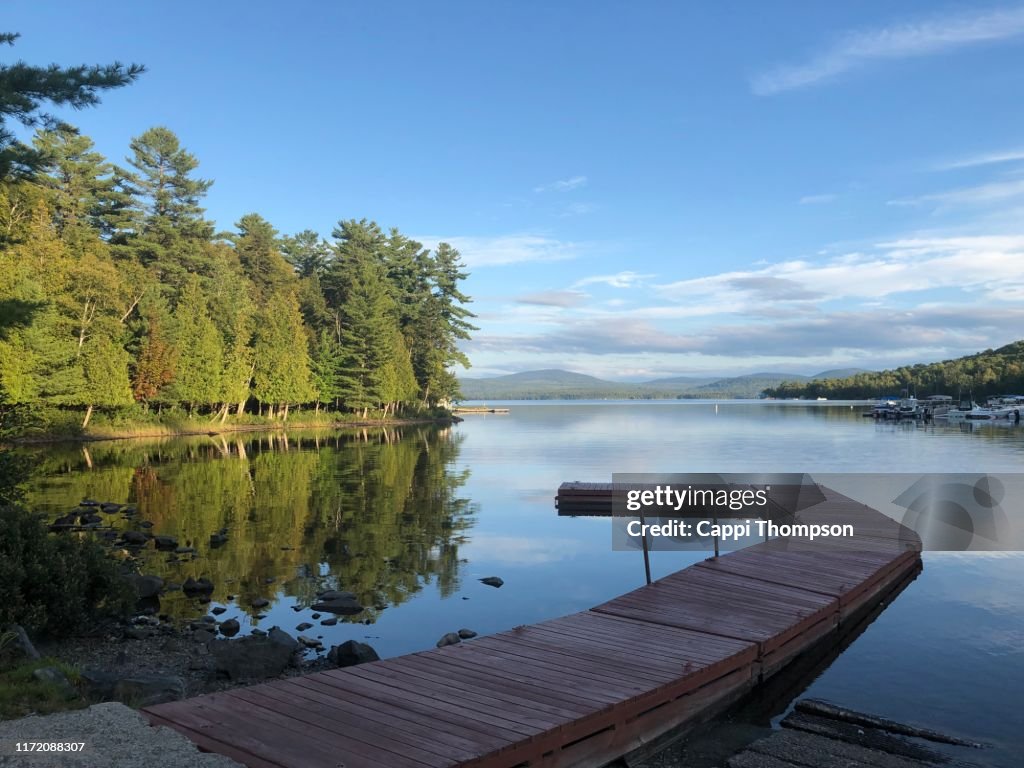 Pier or boat dock at lake Mooselookmeguntic in Rangeley, Maine USA