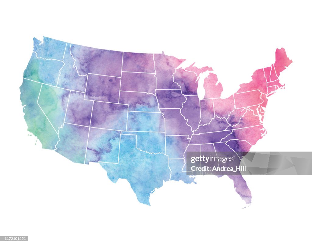 Us Raster Map Usa Watercolor Raster Map Illustration High-Res Vector Graphic - Getty ...