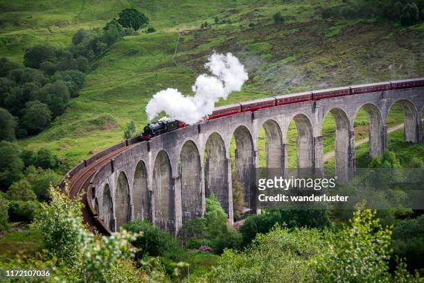 harry potter train in scotland - glenfinnan stock pictures, royalty-free photos & images
