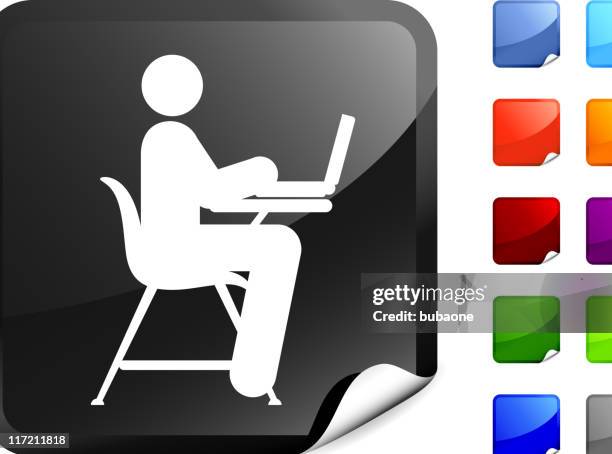 student working with a laptop computer internet vector icon - computer red chair stock illustrations