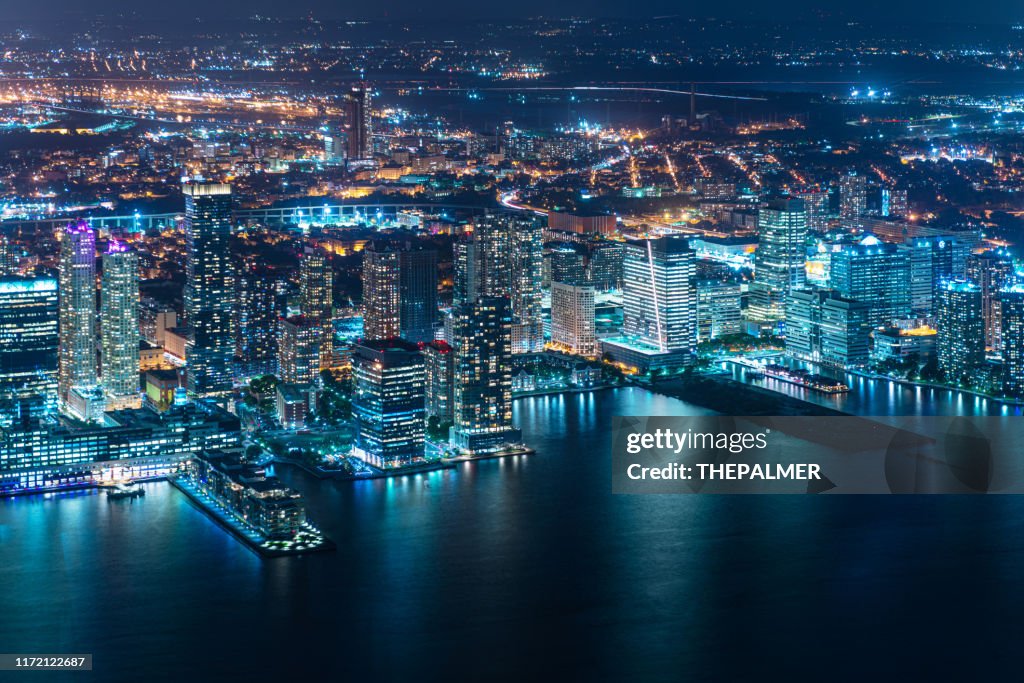 Jersey City Luft-Skyline in der Dämmerung