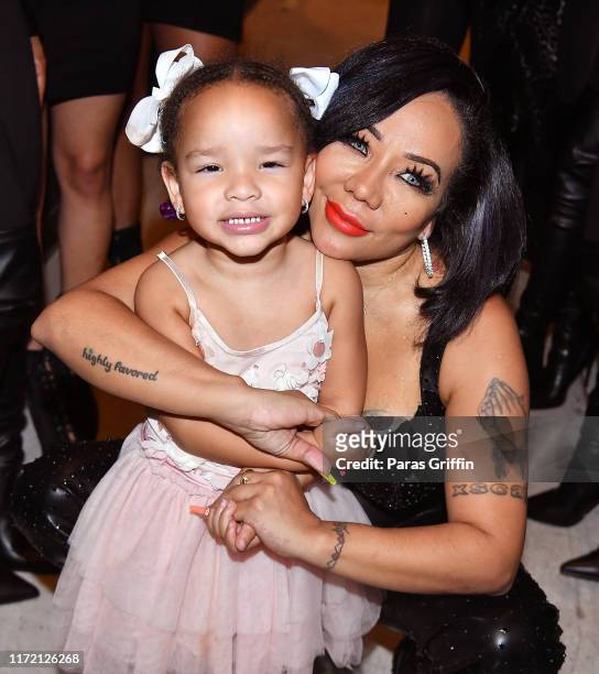 Tameka "Tiny" Harris poses with her daughter Heiress Diana Harris backstage during Majic 107.5 After Dark at City Winery on September 03, 2019 in...