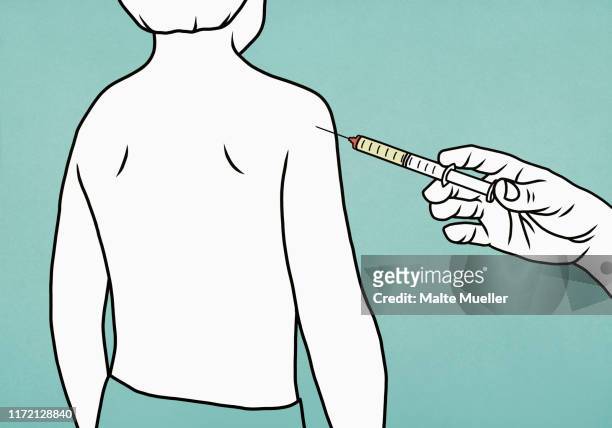 boy getting a shot in the arm - getting out stock illustrations