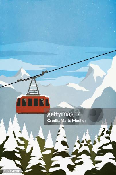 stockillustraties, clipart, cartoons en iconen met ski gondola ascending mountain - ski