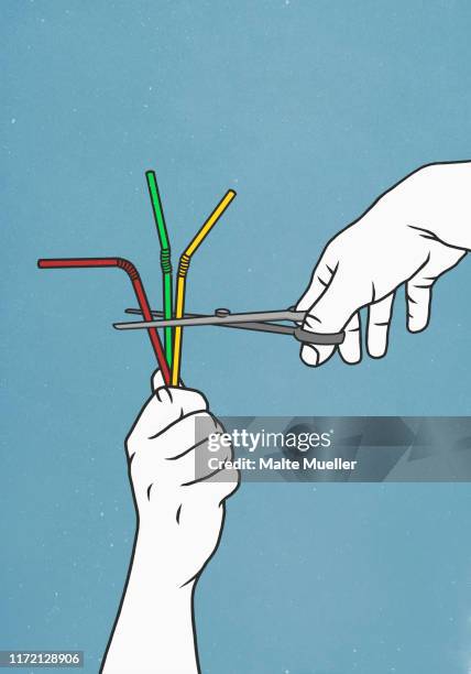 scissors cutting straws - cutting stock illustrations