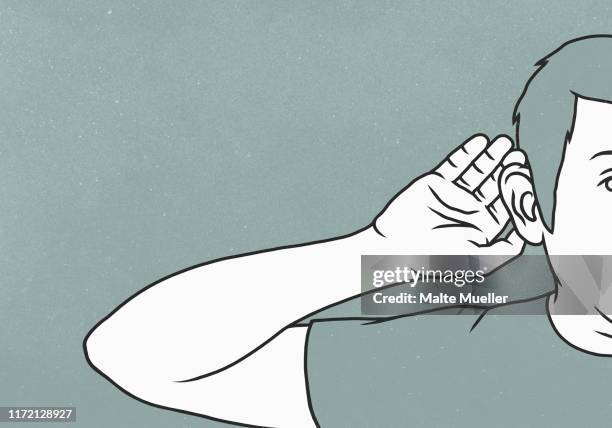 curious man eavesdropping, cupping ear with hand - hand cupping ear stock illustrations
