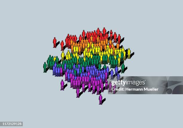rainbow colored crowd - population explosion stock illustrations
