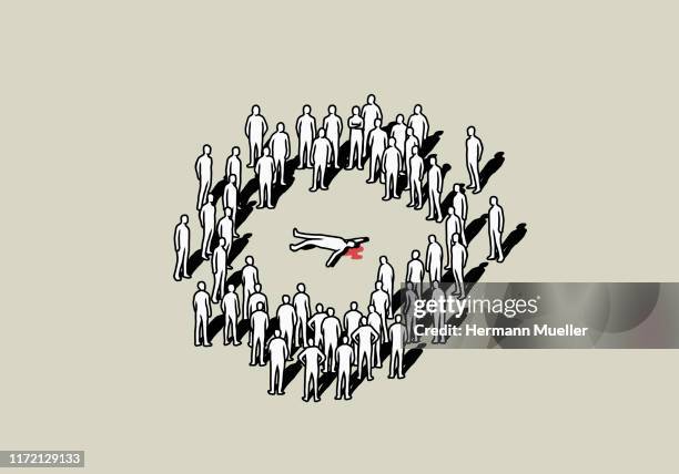 stockillustraties, clipart, cartoons en iconen met crowd surrounding bleeding victim - people pay homage to gangrape victim after one month of incident