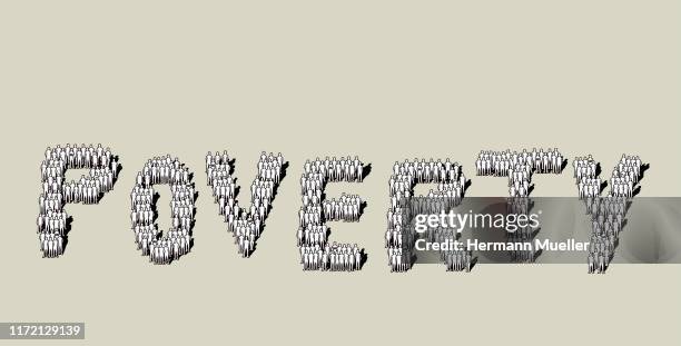 crowd forming poverty text - pledge stock illustrations