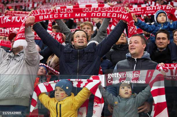 Fans of FC Spartak Moscow during the Russian Premier League match between FC Spartak Moscow and FC Orenburg at Otkrytie Arena stadium on September...