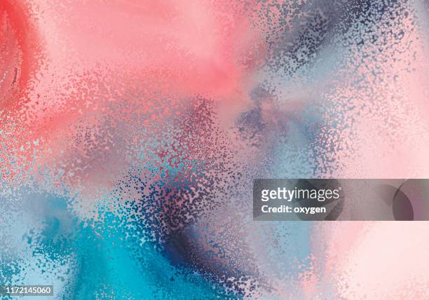 abstract morphing blue and pink dots shapes on white background - the art of being obscured stock-fotos und bilder