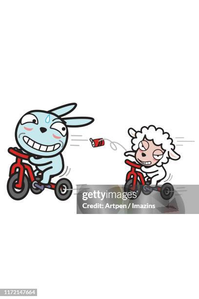 rabit and sheep, illustration, character, chinese zodiac - rabbit running white background stock illustrations