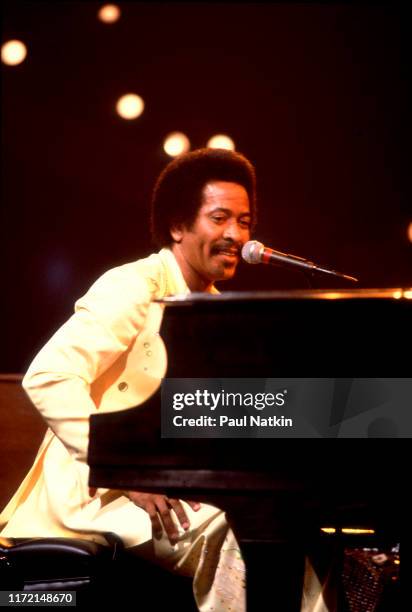 American musician Allen Toussaint performing at the WTTW Studios for a taping of Soundstage in Chicago, Illinois, June 29, 1982.