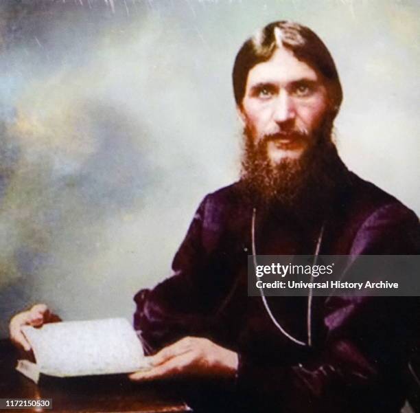Colour photograph of Grigori Rasputin. Grigori Yefimovich Rasputin a Russian mystic and self-proclaimed holy-man, who had great influence in late...