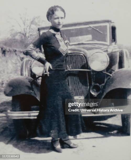 Photograph of Bonnie Parker. Bonnie Elizabeth Parker and Clyde Chestnut Barrow American criminals who travelled around the Central United States with...