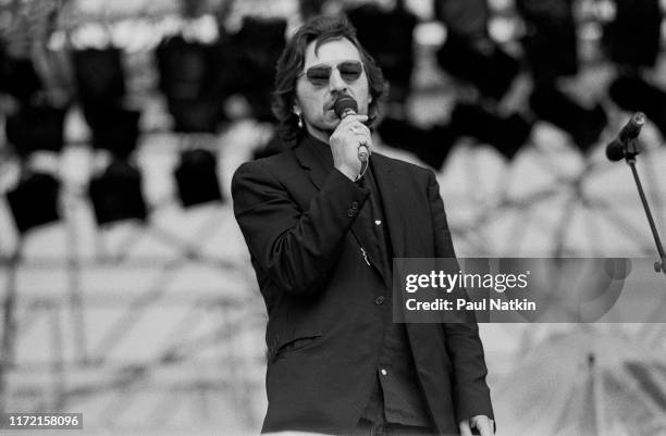 Native American poet and musician John Trudell performs at an Earth Day Concert in Foxboro, Massachusetts on April 25, 1992.