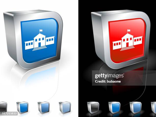 two, square blue and red icons with a middle school picture. - elementary school building exterior stock illustrations