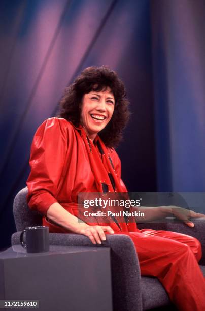 American comedian and actress Lily Tomlin appears on an episode of the Oprah Winfrey Show, Chicago, Illinois, November 2, 1986.