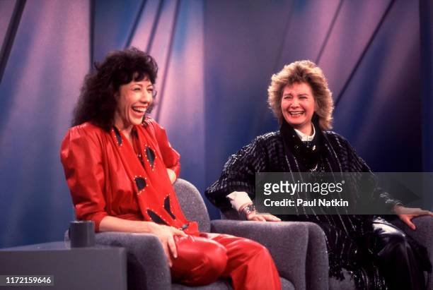 American comedian and actress Lily Tomlin and her partner, writer and director Jane Wagner on an episode of the Oprah Winfrey Show, Chicago,...