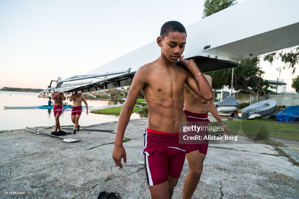 Teenage Rower Mixed Race Teenage Rowing Team Returning From Training High-Res Stock ...