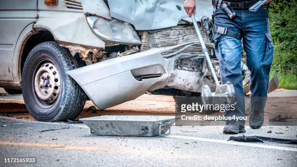 measure and ensure the accident site by a police officer - rust   germany stock pictures, royalty-free photos & images