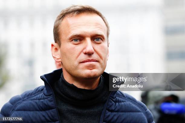 Russian opposition leader Alexei Navalny attends a rally in support of political prisoners in Prospekt Sakharova Street in Moscow, Russia on...